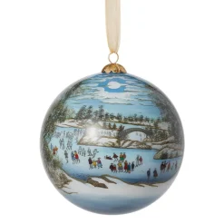 Currier & Ives Central Park in Winter Hand-Painted Glass Ornament