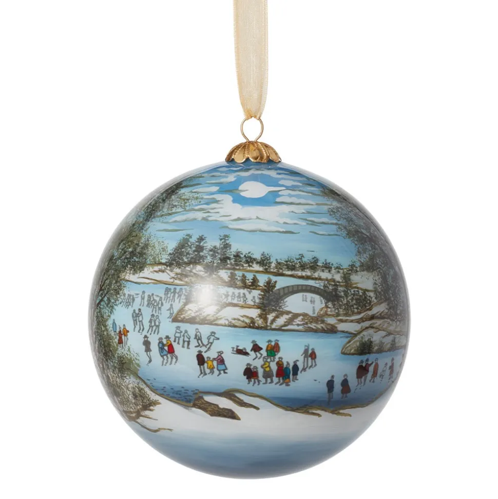 Currier & Ives Central Park in Winter Hand-Painted Glass Ornament