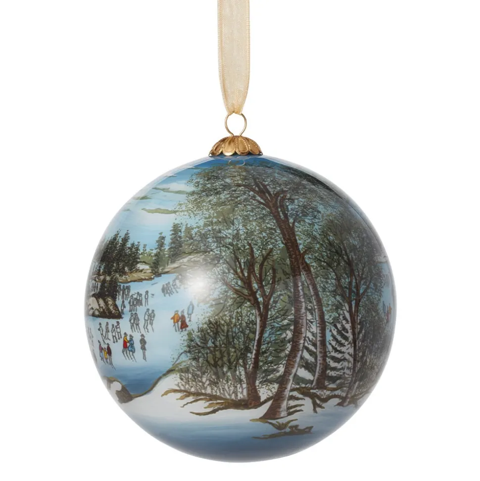 Currier & Ives Central Park in Winter Hand-Painted Glass Ornament