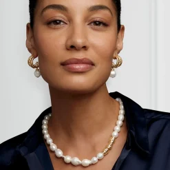 Cypriot Twist Pearl Necklace and Triple-Hoop Earrings Set