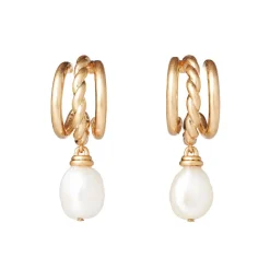 Cypriot Twist Pearl Necklace and Triple-Hoop Earrings Set