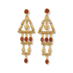 Egyptian Nefer Amulet Red Jasper Chandelier Earrings