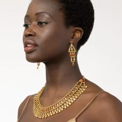 Egyptian Nefer Amulet Red Jasper Chandelier Earrings