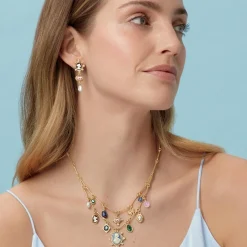 European Cameo Charm Necklace and Drop Earrings Set