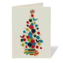 Golden Christmas Tree Quilled Holiday Card