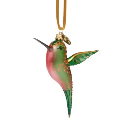 Green and Pink Hummingbird Glass Ornament