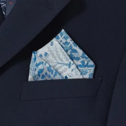 Iranian Vase Carpet Blue Cotton-and-Silk Pocket Square