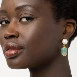 Karavas Gems Aventurine and Pearl Drop Earrings