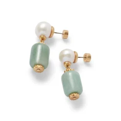 Karavas Gems Aventurine and Pearl Drop Earrings
