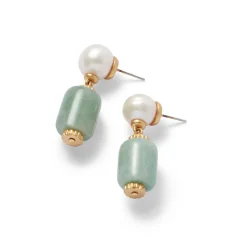 Karavas Gems Aventurine and Pearl Drop Earrings