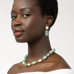 Karavas Gems Large-Bead Aventurine and Pearl Necklace