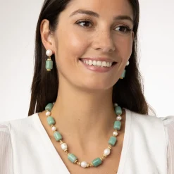 Karavas Gems Large-Bead Aventurine and Pearl Necklace
