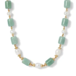 Karavas Gems Large-Bead Aventurine and Pearl Necklace and Drop Earrings Set