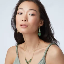 Lotus Pagoda Plique-à-Jour Long Drop Earrings
