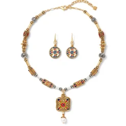 Medieval Byzantine Statement Necklace and Drop Earrings Set