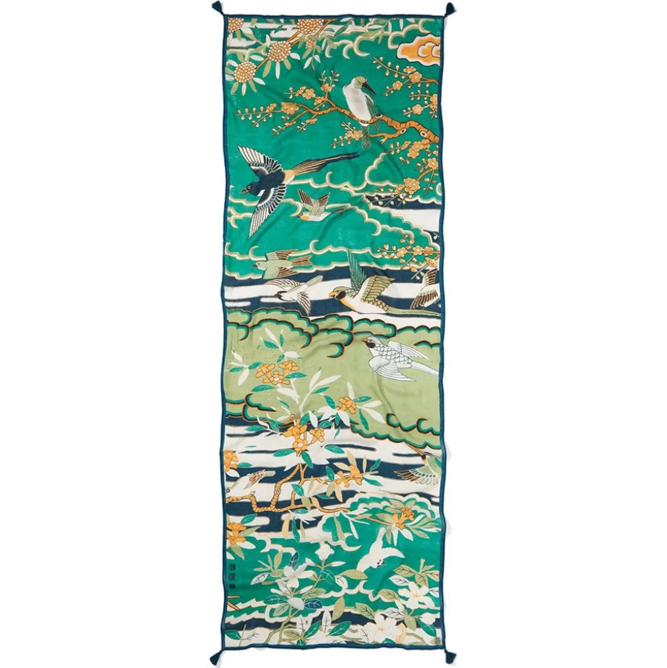 Ming Birds and Flowering Branches Oversize Oblong Scarf