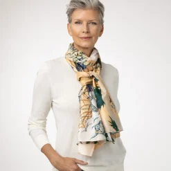 Momoyama Cranes and Flowers Oversize Silk Shawl