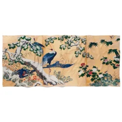 Momoyama Cranes and Flowers Oversize Silk Shawl