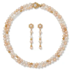 Philippine Pearl Double-Strand Necklace and Linear Drop Earrings Set