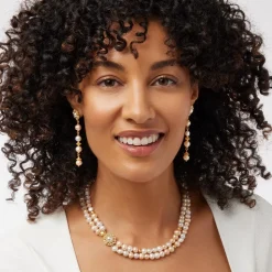 Philippine Pearl Double-Strand Necklace and Linear Drop Earrings Set