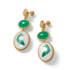 Qing Bottle Fish Cameo Drop Earrings