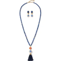 Qing Bottle Lariat Necklace and Floral Drop Earrings Set