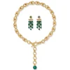 Roman Malachite Statement Necklace and Chandelier Earrings Set