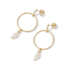 Royal Tudor Forward-Facing Hoop Earrings with Pearl Drops