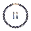 Spanish Baldric Lapis Braided Necklace and Elongated Drop Earrings Set