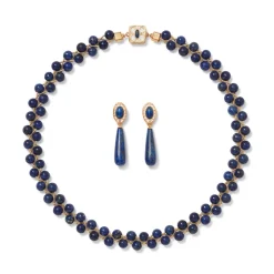 Spanish Baldric Lapis Braided Necklace and Elongated Drop Earrings Set