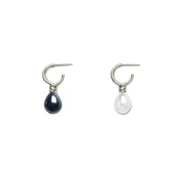 Venus Pearl Silver Drop Earrings, Black/White