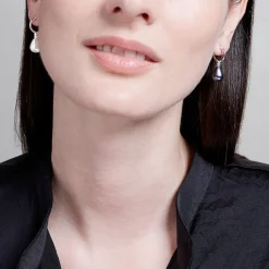 Venus Pearl Silver Drop Earrings, Black/White