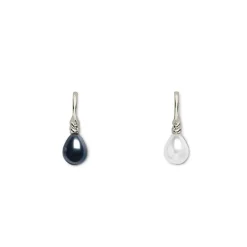 Venus Pearl Silver Drop Earrings, Black/White