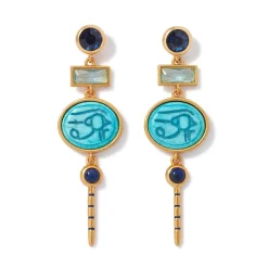 Wedjat Eye Scarab Drop Earrings
